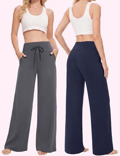 Showitty Wide Leg Pants for Women with Pockets, High Waist Yoga Lounge