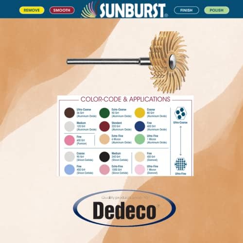 Dedeco Sunburst Radial Bristle Discs 6-Pack - 7/8" Curved 4-Ply Mounted Discs - Peach 2500 Grit (Extra-Fine, 6 Micron) - Aluminum Oxide for Polishing & Finishing