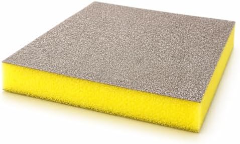 Indasa Rhyno Double Sided Sanding Sponge Pads – Aluminum Oxide, 4.75" x 3.75" x 1/2" – Flexible Foam Sanding Block (100 Pack) (Yellow – Fine (220–400 Grit))