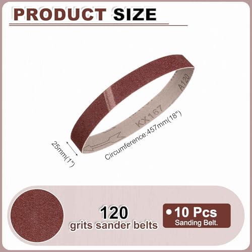 HARFINGTON 1 x 18 Inch Sanding Belts, 10 Pcs 120 Grits Aluminum Oxide Abrasive Belt Sander File Belt for Woodworking, Metal Polishing, Knife Sharpener