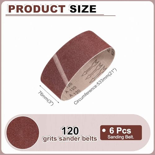 HARFINGTON 3 x 21 Inch Sanding Belts, 6 Pcs 120 Grits Aluminum Oxide Abrasive Belt Sander File Belt for Woodworking, Metal Polishing, Knife Sharpener