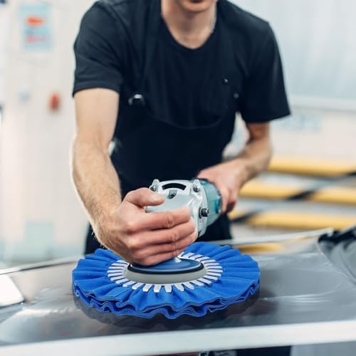 8" Airway Buffing Wheel, 12Pcs Aluminum Wheel Polishing Kit(5/8" Arbor), Polishing Compound and Aluminum Metal Polishing Wheel Kit with Buffing Wheel Rake Adjustable Wrench and Glove for Angle Grinder