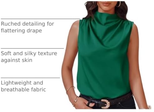 Cicy Bell Womens Mock Neck Satin Tank Tops Silky Business Casual Outfits