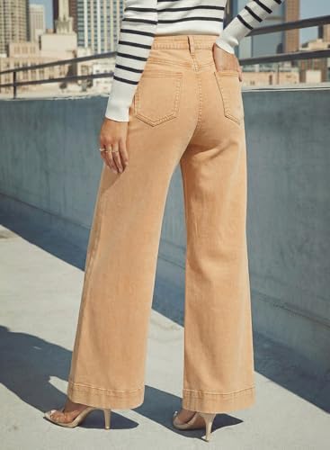 Dokotoo Women's Casual High Waisted Jeans Stretch Wide Leg Loose Denim Pant