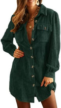 Alaster Queen Women's Corduroy Long Sleeve Button Work Tunic Short Dresses