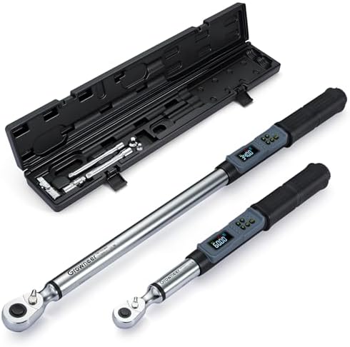 GROWNEER Digital Torque Wrench Set, 3/8" 2.2-44.3 Ft-lbs/3-60 Nm & 1/2'' 12.5-250.7 Ft-lbs/17-340 nm, Torque Wrench Digital Combo with Buzzer & LED Indicator, Bits & Sockets for Motor Car Repair