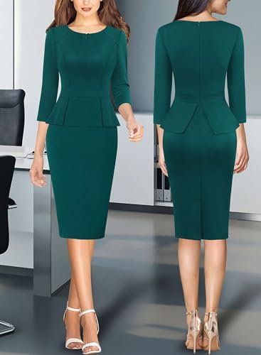 VFSHOW Womens Work Business Office Front Zipper Peplum Church Sheath Dress