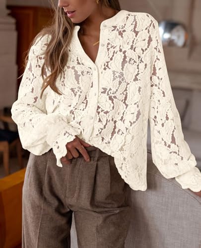 PRETTYGARDEN Women's Fall Trendy Long Sleeve Lace Tops
