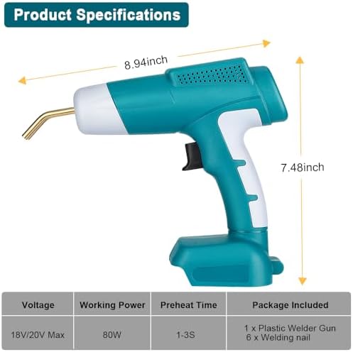 Choerinton Plastic Welder Compatible with Makita 18V Lithium Battery, with 600PCS Staples, Pure Copper Transformer, Rapid Heating, Plastic Welding Kit for Car Bumper, Dashboard & Repair(No Battery)