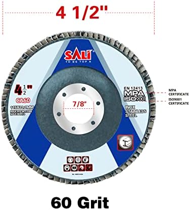 Sali 100 Pack Flap Disc 60 Grit 4.5" x 7/8-Inch Sanding Disc Bevel Type #29 Premium and Industrial Grade Angle Grinder Grinding Wheel High Performance Edge Grinding
