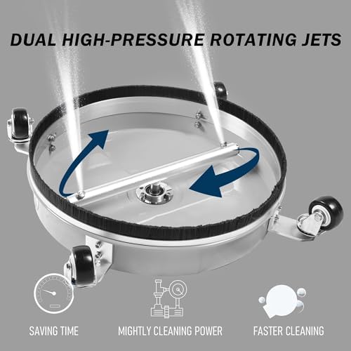 19" Pressure Washer Surface Cleaner with 4 Wheels, Stainless Steel Power Washer Surface Cleaner for Driveways Sidewalks Patios, 1/4" Quick Connector, 2 Extension Wand, 4000 PSI