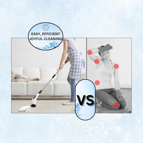 Electric Spin Scrubber, Cordless Cleaning Brush with 8 Replaceable Heads, Adjustable Handle, Dual Speed Power Scrubber for Bathroom, Bathtub, Floor, Tile, and Kitchen Cleaning