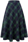 IDEALSANXUN Womens Plaid Wool Skirts Elastic Waist A-Line Pleated Tartan Long Skirts