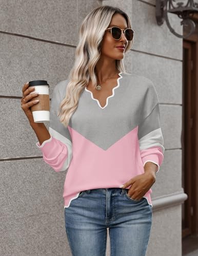 Zeagoo Women's 2026 Fall V Neck Sweater Long Sleeve Lightweight Knit Tops