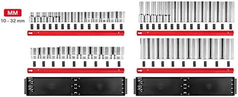 TEKTON 1/2 Inch Drive 12-Point Socket Set, 46-Piece | SHD92208 | (10 - 32 mm), Shallow and Deep, Socket Rail