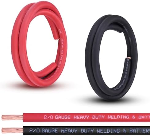 2/0 Gauge Battery Cable, 5FT Red + 5FT Black 2/0 AWG Pure Copper Wire Welding Cable, for Automotive, Battery, Solar and Generator, Standard USA OFC Wire