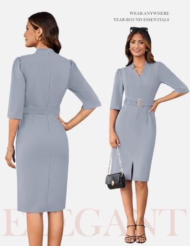 GRACE KARIN Women's Work Dress 3/4 Sleeve V Neck Bodycon Dress with Belt