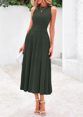 PRETTYGARDEN Women's Summer Pleated Midi Work Dress