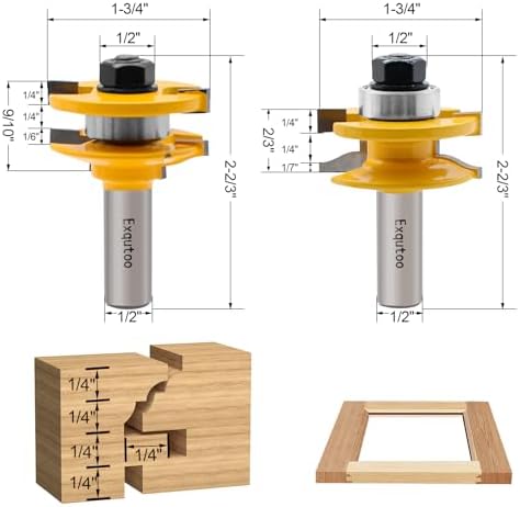 3PCS 1/2" Shank Router Bit Set, Raised Panel Cabinet Door Making Bit.