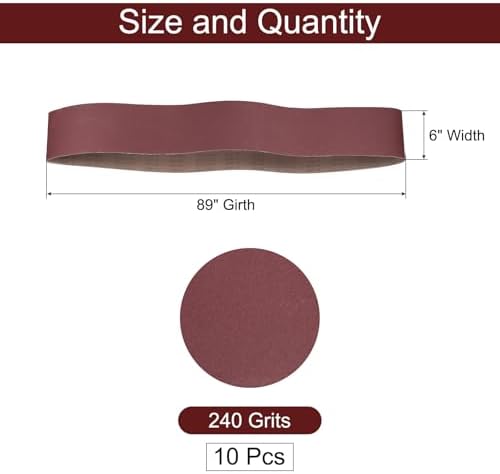 uxcell 10pcs 6" x 89" Sanding Belts 240 Grits Aluminum Oxide Abrasive Belt Sander Paper Sanding Papers for Metal Wood Grinding Polishing, Reddish Brown