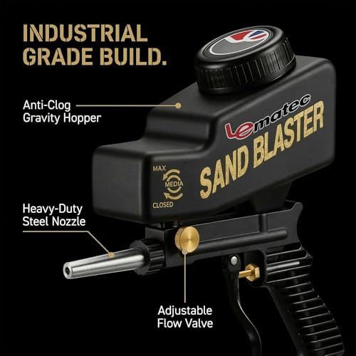LE LEMATEC Portable Sand Blaster Gun Kit, Pneumatic Tool for Rust Removal
