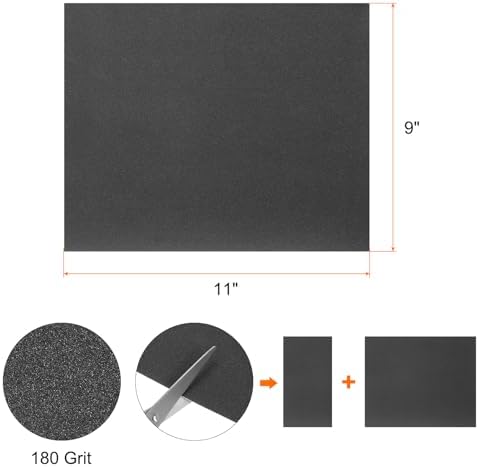 HARFINGTON 100pcs Sandpaper 180 Grit 9 x 11 Inch Waterproof Backing Silicon Carbide Abrasive Wet Dry Sanding Sheets for Wood Finishing, Metal Sanding, Automotive Polishing