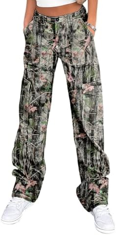 Lepunuo Cargo Pants for Women High Waisted Casual Pants Baggy Stretchy Wide Leg Y2K Streetwear with 6 Pockets
