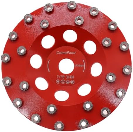 Diamond Grinding Cup Wheel for Hard Concrete Floor, Epoxy Coating Removal, 24 Aggressive Honeycomb Segments, 7 Inch 7/8" Arbor, 30/40 Grit