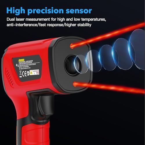 Infrared Thermometer High Temperature Gun -40℉~2912℉, 50:1 Dual Laser Thermometer with Probe 14℉ - 932℉, Digital IR Temp Gun for Cooking, Pizza Oven, Engine, Kiln, Forging, Industrial Use