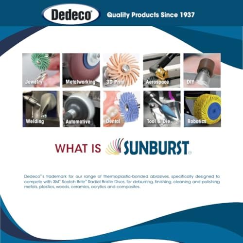 Dedeco Sunburst Radial Bristle Discs 12-Pack - 4" Curved - 3/8" Arbor - Blue 400 Grit (Fine) - Aluminum Oxide for Polishing & Finishing