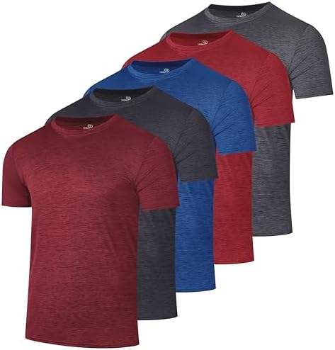 5 Pack Men's Dry Fit Workout T Shirts Crew Neck Athletic Gym Running Tees