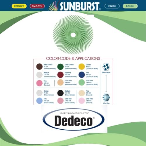 Dedeco Sunburst Radial Bristle Discs 12-Pack - 3" Curved - 3/8" Arbor - Light Green 14000 Grit (Ultra-Fine, 1 Micron) - Aluminum Oxide for Polishing & Finishing