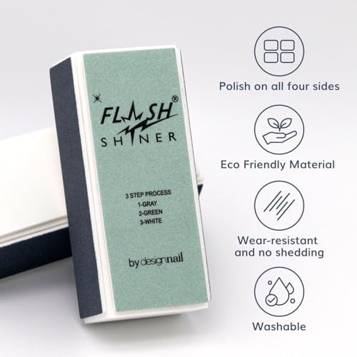 Flash Shiner® Block – 3-Way Nail Buffer – Pack of 4 – Professional Nail Buffer for Natural Shine – Smooths, Conditions & Polishes – Manicure Tool for Home or Salon Use
