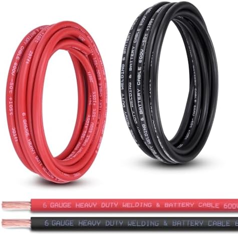 6 Gauge Battery Cable, 15FT Red + 15FT Black 6 AWG Pure Copper Wire Welding Cable, for Automotive, Battery, Solar and Generator, Standard USA OFC Wire