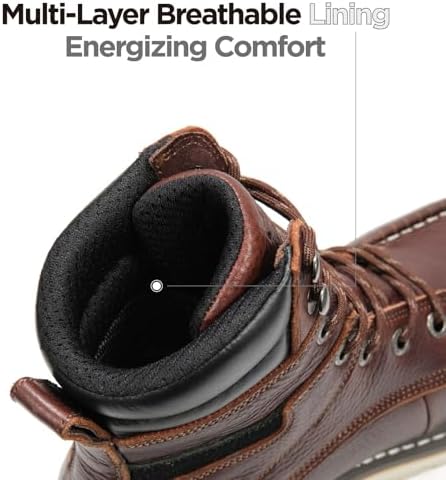 SUREWAY Men's 8" Moc Toe Full-Grain Leather Soft Toe Work Boots, EH Rated