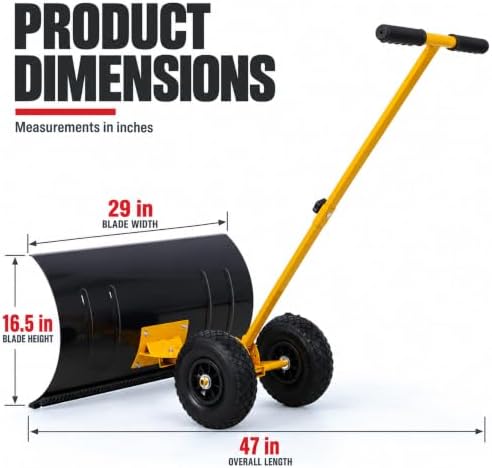 Snow Shovel with Wheels, for Efficient Snow Removal (Single Bar - Yellow)
