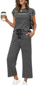 WIHOLL Two Piece Sets for Women Summer Spring Travel Vacation Outfits Cap Sleeve Lounge Matching Sets Wide Leg Pants S-3XL