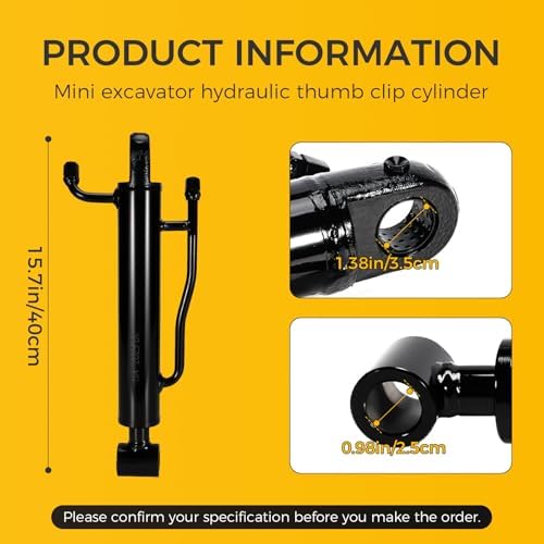 25mm Hydraulic Thumb Cylinder for Mini Excavators (Up to 3 Tons) - Single Hole Hydraulic Thumb Clip Compatible, Precision-Engineered Replacement Accessory