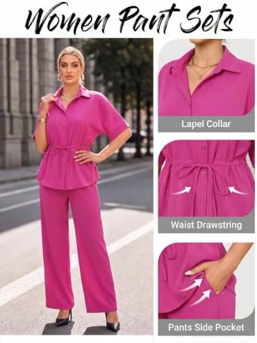 Two Piece Sets for Women Dressy Shirt Top Flared Pants Business Pantsuits
