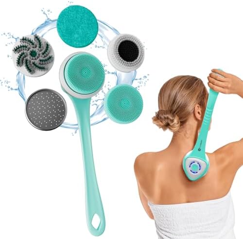 6-in-1 Silicone Body Scrubber & Back Scrubber for Shower, IPX7 Waterproof