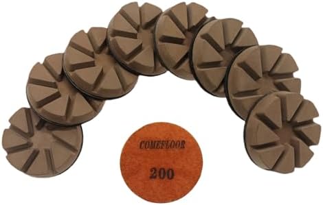 Hybrid Diamond Ceramic Polishing Pucks, Aggressive Concrete Terrazzo Floor Hook n Loop Grinding Pads, 3 Inch Long Using Life Transitional Discs,200# 9PCS