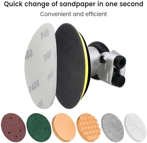 5 inch Pneumatic Orbital Sander, Air Sander with Hook and Loop Sanding Pad for Woodworking, Autobody Work(Silver)