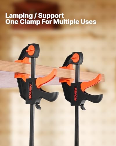 VEVOR Bar Clamps for Woodworking, 2-Pack 12 inch and 2-Pack 6 inch, One-Handed Clamp/Spreader, Quick-Grip F-Clamp with 154 lbs Load Limit, Premium Plastic and Steel, for Woodworking Metal working