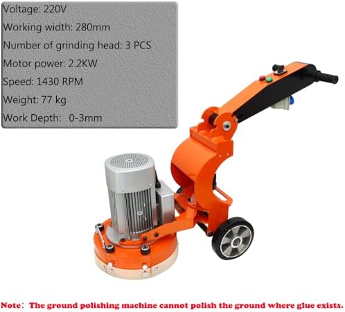 Floor Grinding and Trimming Machine 220V Walk-Behind Grinder Cement Floor Polisher with 3 Grinding Discs 2.2KW Foldable Arm Ground Polishing Machine