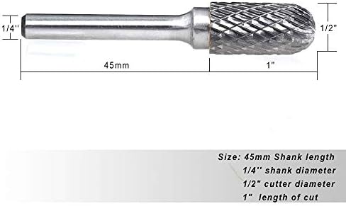 5pcs SC-5 Tungsten Carbide Burr Cylinder Shape with Radius End Double Cut Rotary Burr File(1/2" Cutter Dia X 1"Cutter Length) with 1/4'' shank, pack of 5