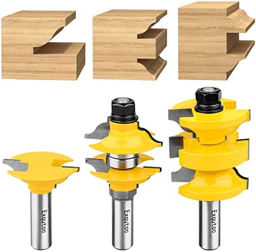 Exqutoo 1/2 Inch Shank 3 Piece Router Extension Tenon Drill Bit Set