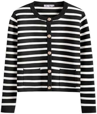 ANRABESS Women's Button Down Cropped Striped Cardigan Sweaters
