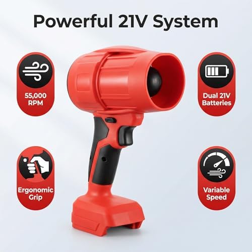Power Leaf Blower,21V Cordless Leaf Blower, 2X 4.0Ah Batteries Handheld Electric Blower Ideal for Yard Cleaning, Lawn Maintenance, and Blowing Away Leaves and Dust
