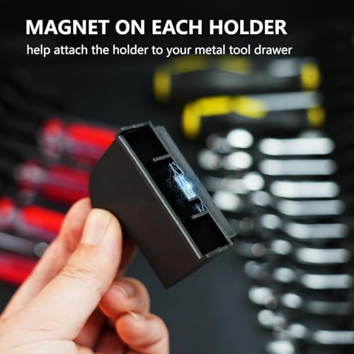 DEHOYI 80 pcs MAGNETIC Modular Wrench Organizers for Tool Drawers - Wrench Rack with Metric & SAE Labels, Perfect Tool Storage Holder. Gift for father, brother and boyfriend (With Magent) (Black)