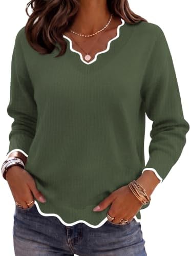 Zeagoo Women's 2026 Fall V Neck Sweater Long Sleeve Lightweight Knit Tops